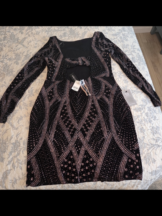 le chateau Dresses & Skirts - le chateau Black Dress with Pink Beaded Geometric Design - Long Sleeve